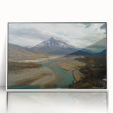 Mid-century modernist art depicting an abstract European scenery in muted earth tones on a framed acrylic panel.