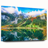 Large abstract wall art of a European scenery in Austria, depicted in muted earth tones on acrylic glass.