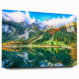 Large abstract wall art of a European scenery in Austria on acrylic glass, ideal for bedroom or dining room decor.