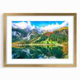 Abstract art print of a European landscape in muted earth tones on a framed canvas, suitable for dining room decor.