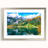 Extra large wall art of abstract European scenery in textured silver frame, ideal for living room decor.
