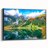 Black and white framed canvas depicting a vintage Austrian landscape, ideal for bedroom wall art.