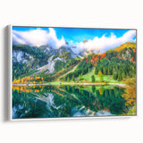 Vintage poster art of a European Austrian landscape on framed canvas.