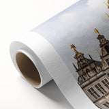 Art Deco poster of a European scenery in muted pastel colors on rolled canvas, ideal for nursery wall art.