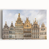 Black and white photo of a European cityscape on stretched canvas, ideal for kitchen wall art or bedroom decor.