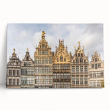 Black and white stretched canvas of a European cityscape, ideal for kitchen wall art.