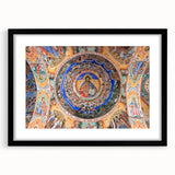 Extra large framed abstract art print depicting a colorful, textured European scenery, ideal for living room decor.
