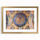 Abstract art print of a European Bulgarian landscape in muted earth tones on a framed canvas, ideal for dining room decor.