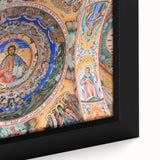 Extra large framed canvas depicting a textured, colorful Bulgarian landscape, ideal for living room decor.