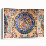 Vintage poster art of a European Bulgarian scenery in vibrant colors on a framed canvas, ideal for living room decor.