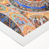 Art deco poster of a serene Bulgarian landscape in muted green and blue tones on rolled canvas.