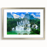 Extra large abstract art print featuring textured scenery of Croatia in muted earth tones, framed in silver.