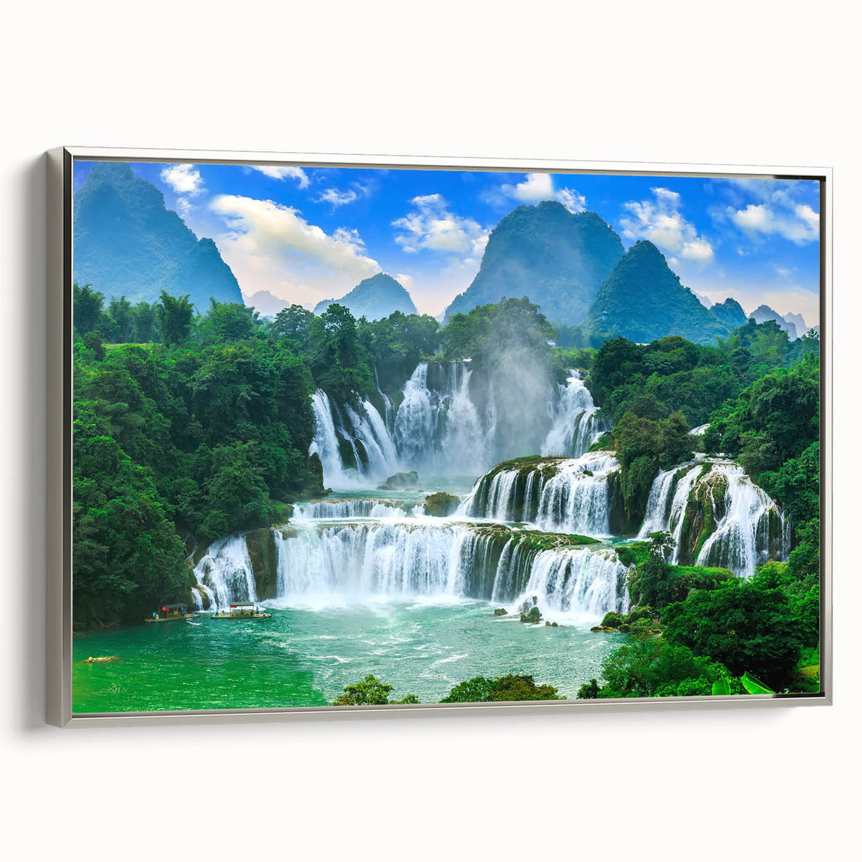Landscape art painting of a Croatian scenery on framed canvas, featuring vibrant colors with a vintage poster style.