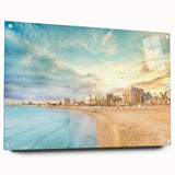 Large abstract wall art depicting a European Cyprus landscape in muted earth tones on acrylic glass.