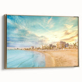 Framed canvas depicting a vintage-style Cyprus landscape in black and gold tones, ideal for bedroom wall art.