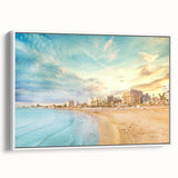 Vintage poster art of a European Cyprus scenery on a framed canvas, featuring colorful art in a large format.