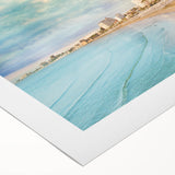 Art deco poster of a European Cyprus landscape in muted earth tones on a rolled canvas, suitable for dining room decor.