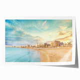 Rolled print of a European Cyprus landscape with vibrant green and blue tones, ideal for dining room wall art.