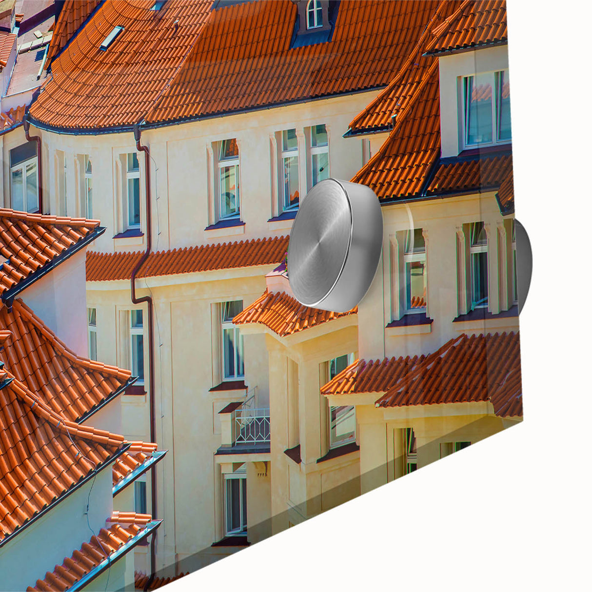 Acrylic print of a large abstract depiction of Prague with muted earth tones, ideal for dining room art.