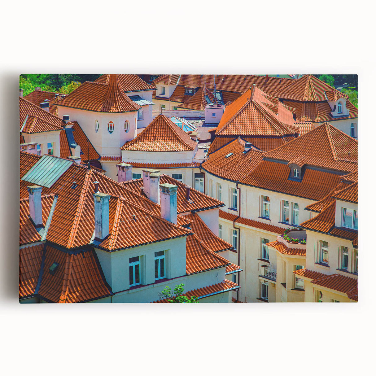 Black and white print of Prague skyline on stretched canvas, suitable as large kitchen wall art or bedroom decor.