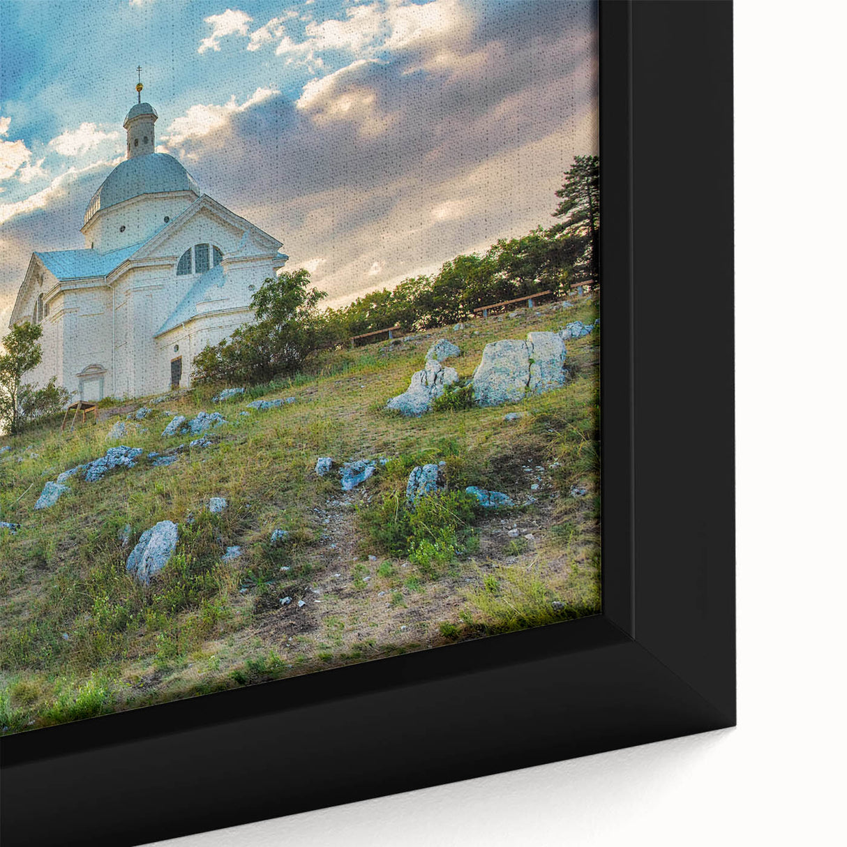 Framed canvas of a textured, colorful Czech Republic cityscape, predominantly black, ideal for living room decor.