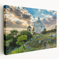 Prague skyline on stretched canvas featuring muted earth tones, ideal for kitchen wall art.