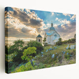 Prague skyline on stretched canvas featuring muted earth tones, ideal for kitchen wall art.