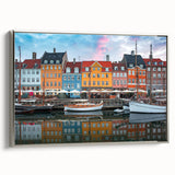 Framed canvas landscape art painting depicting a colorful European scenery, ideal for living room decor.