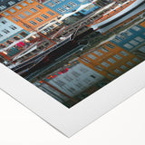 Art deco poster featuring a serene Denmark landscape in muted green and blue tones on rolled canvas.