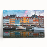 Black and white photo of a European cityscape on large stretched canvas, suitable for kitchen art.