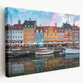 Large canvas print of a European cityscape in muted gray and blue tones, ideal for kitchen wall art.