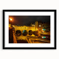 Colorful abstract art print of a European scenery in Bath, featuring vibrant hues on a textured, framed canvas.