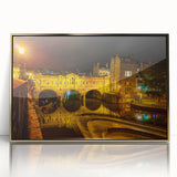 Art deco poster of Bath, England, in acrylic frame with gold hues, suitable for modern art wall decor or nursery.
