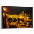 Black and white vintage poster art of the Bath, England landscape on a framed canvas, ideal for bedroom decor.