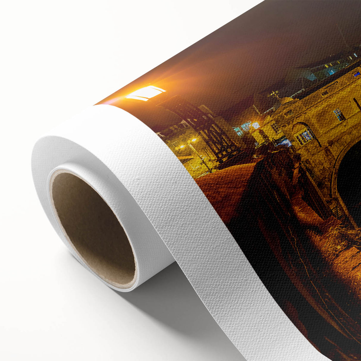 Art deco poster of Bath, England on rolled canvas, featuring muted pastel tones, ideal for nursery wall art.