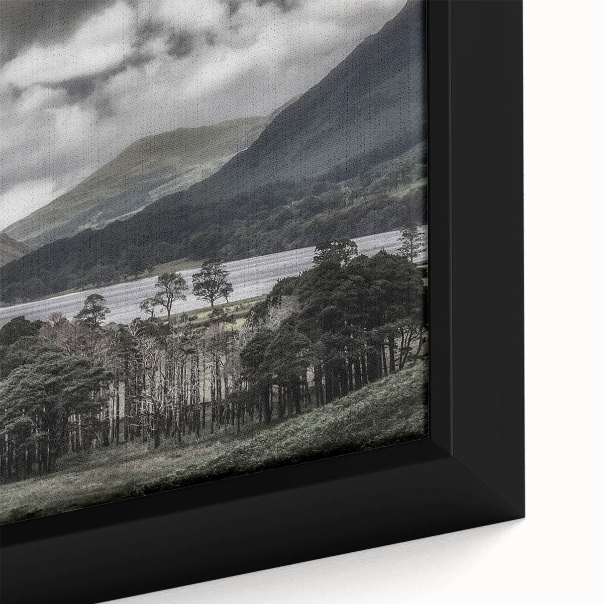 Extra large framed canvas featuring a textured depiction of a Cumbrian landscape in muted earth tones.