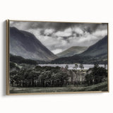 Framed canvas depicting a serene Cumbria landscape in muted earth tones, suitable as wall art for bedroom.