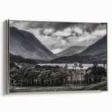 Landscape art painting of Cumbria, featuring colorful hills and black frame, ideal for vintage decor.