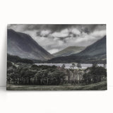 Black and white stretched canvas of Cumbria, England scenery, ideal for kitchen wall art.