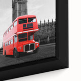 Extra large framed canvas of a textured black wall art depicting London scenery with colorful accents.