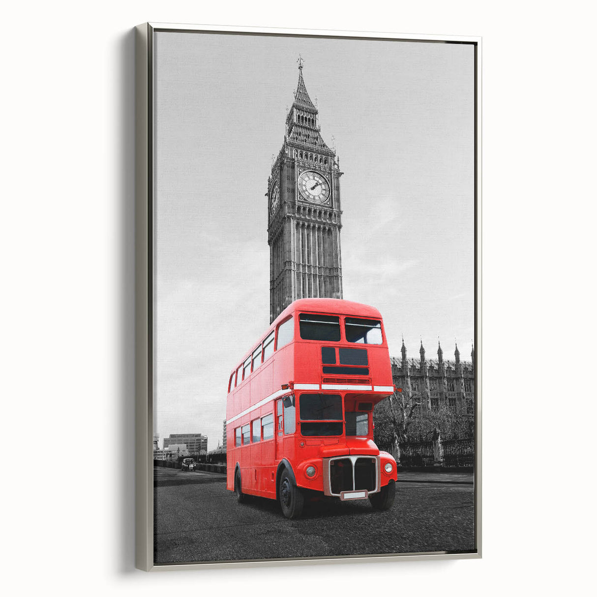 Landscape art painting of London featuring colorful vintage poster art on black framed canvas, ideal for office decor.