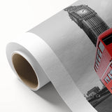 Art deco poster of London scenery in pastel shades on rolled canvas, suitable for nursery wall art or dining room decor.