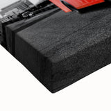 Large art of London skyline in black and white on stretched canvas, suitable for bedroom wall decor.