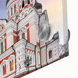 Large abstract wall art featuring a mid-century modernist depiction of an Estonian landscape in muted earth tones on acrylic…