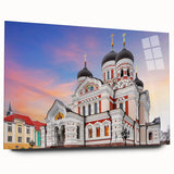 Large abstract wall art of a European scenery in Estonia, featuring muted earth tones on acrylic glass.