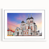 Textured abstract art print depicting a European landscape in muted earth tones, framed in white, ideal for bedroom art.