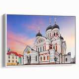 Vintage poster art of a European scenery in Estonia on a large framed canvas.