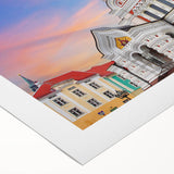 Art deco poster featuring a serene Estonian landscape on rolled canvas, in soft green and blue tones.