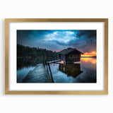 Abstract art print depicting a European Finnish landscape in muted earth tones on a framed canvas.