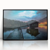 Large abstract wall art featuring a minimalist black and white Finnish landscape, printed on framed acrylic.